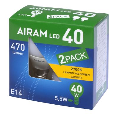 AIRAM alt LED-lampa E14 4,9W 2700K 470 lumen 2-pack klot